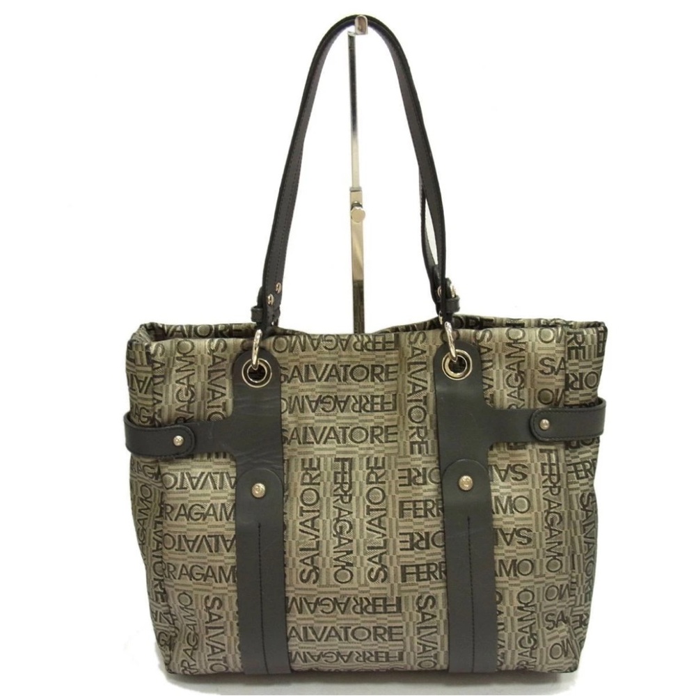 Salvatore Ferragamo Black and Tan Logo Tote